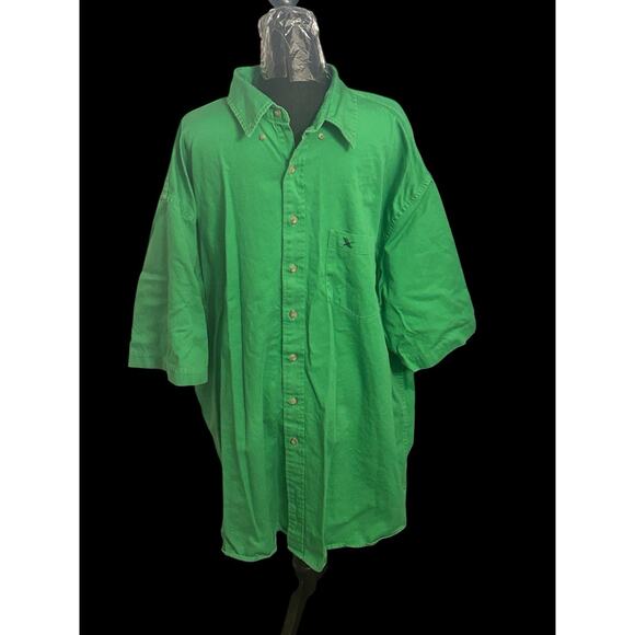 Eddie Bauer Button Up Green Shirt Men’s 2XL Tall Long Sleeve Vintage 100% Cotton - Picture 1 of 6